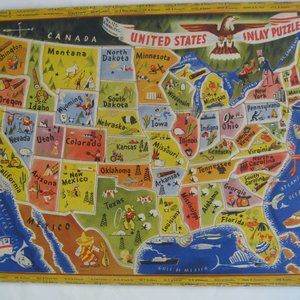 Vintage 50s AM Walzer Co. No. 125 United States Inlay Puzzle Complete 48 States